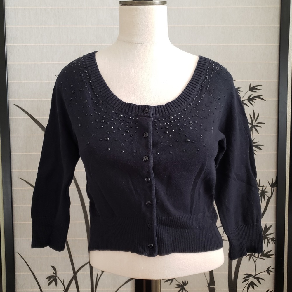 [dELiA*s] Cropped Black Embellished Cardigan Sweater